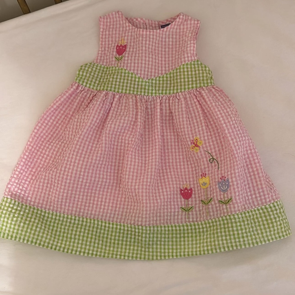Y2k ALMOST VINTAGE YOUNGSTREET SUMMER GINGHAM DRESS green and pink tulips 12-18m